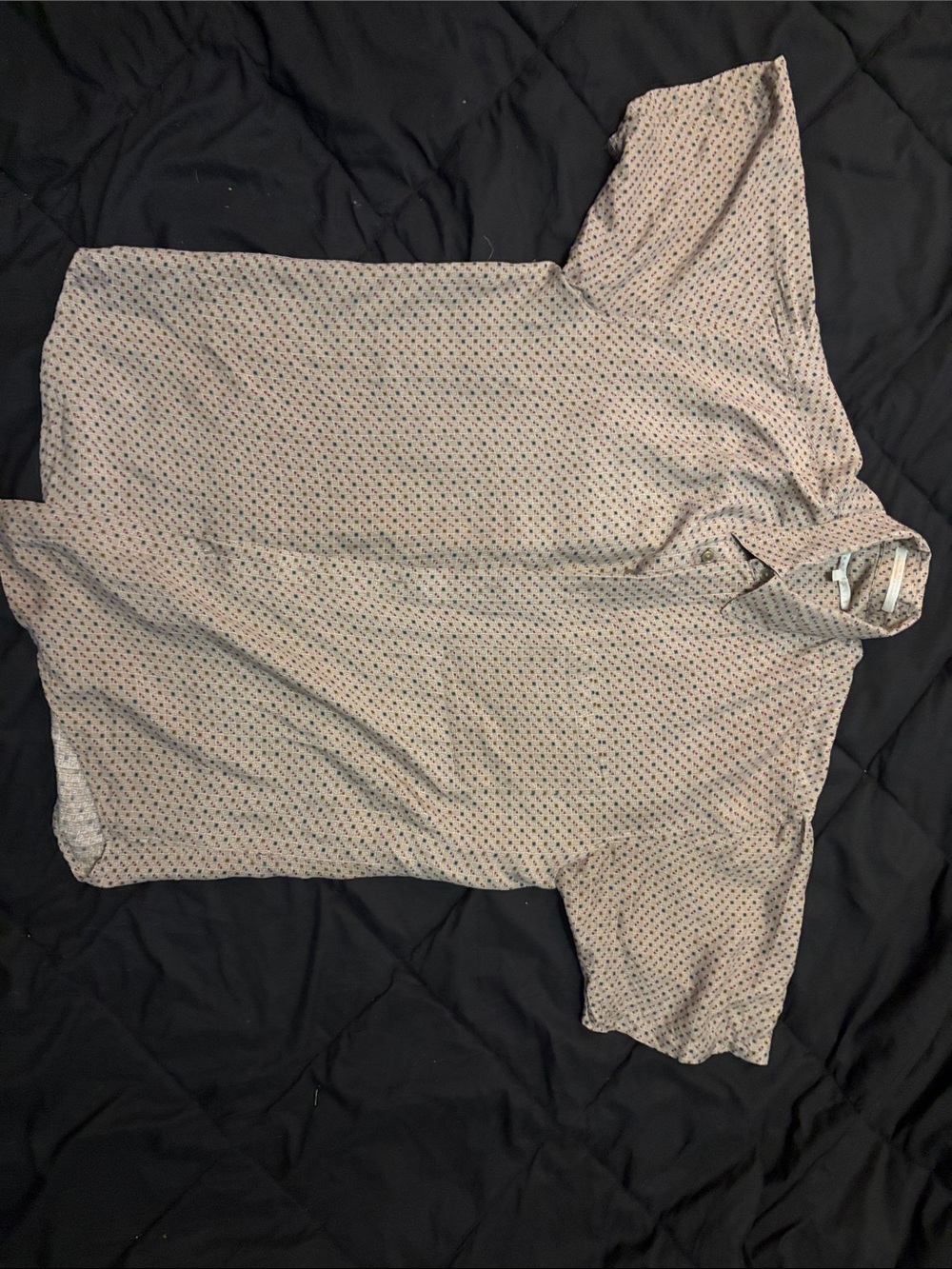 Perry Ellis Cream Silk Shirt with Multicolor Dot Pattern